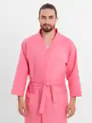 Розовый халат вафельный мужской КИМОНО домашний, для бани, для сауны, для бассейна