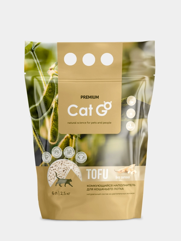 Наполнитель Cat Go TOFU для кошачьего туалета, комкующийся, без запаха, 2,5 кг (6 л)