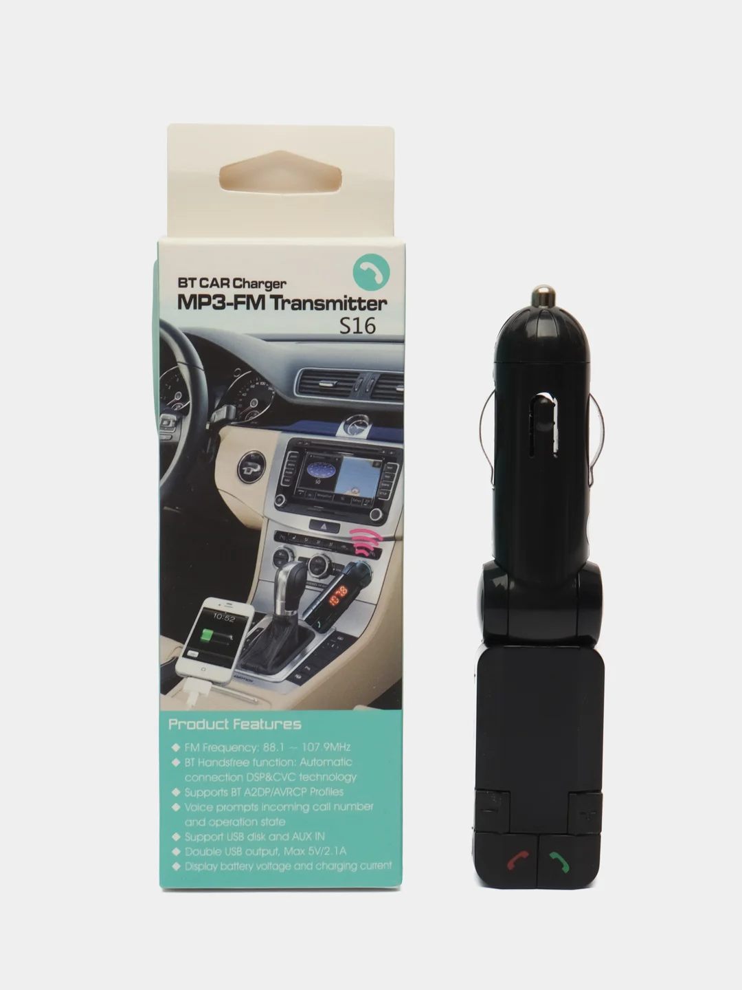 FM-трансмиттер Pro Legend S16 PL9452 bluetooth 4.2 [2USB, AUX, зарядка 2.1А, дисплей