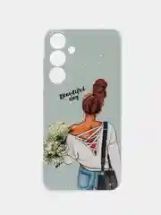 Тёмно-серый силиконовый чехол на Samsung Galaxy A15 / Самсунг А15 прозрачный, с принтом, защита камеры