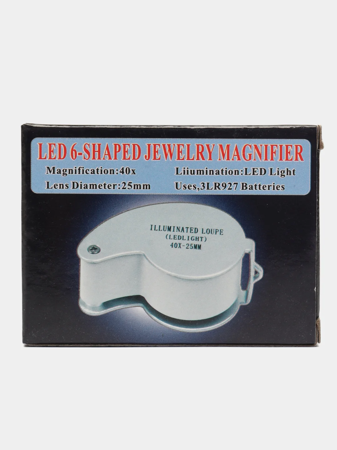 Лупа ювелирная 40х-25мм с подсветкой (2 LED)