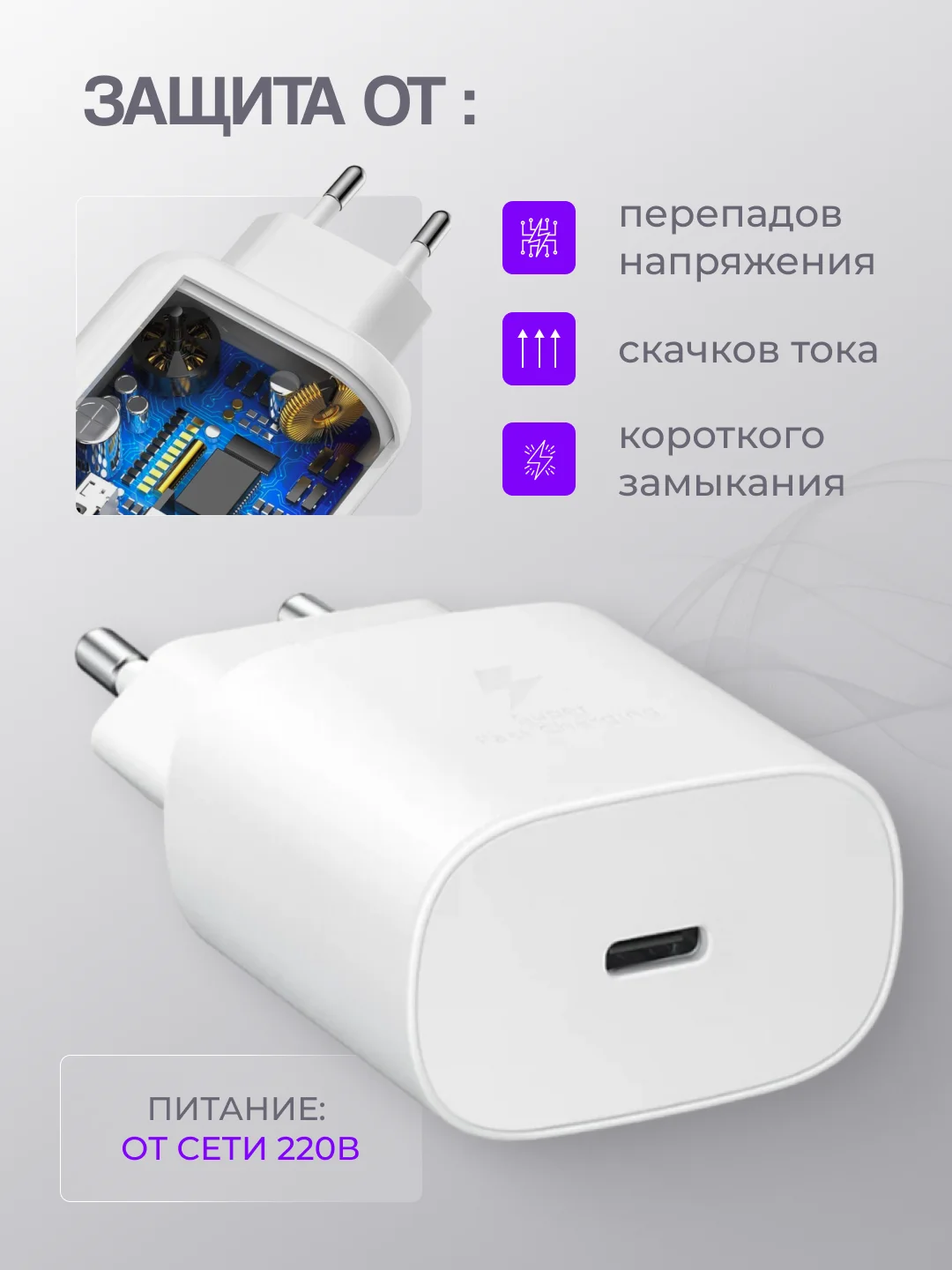 Блок питания для Samsung TA800 Type-C 25W, с быстрой зарядкой самсунг, зарядное устройство