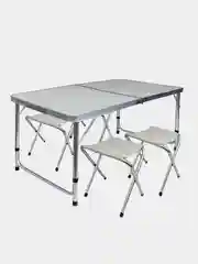 Стол складной туристический кемпинговый 120x60см с 4 стульями, белый
