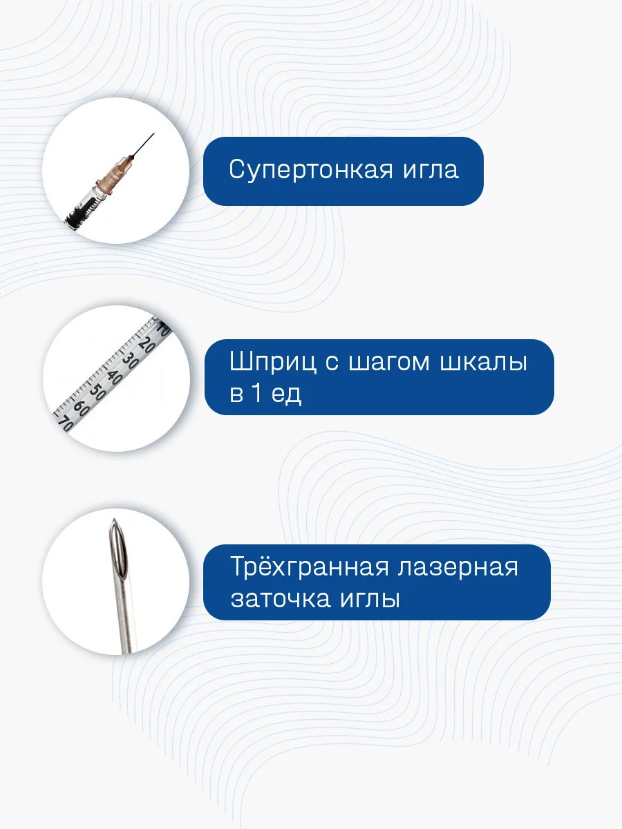 Шприц инсулиновый, 1 мл, U-100, с надетой иглой, 27G, 100 шт, одноразовый
