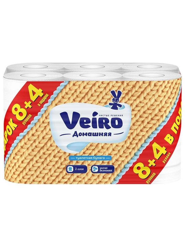 Туалетная бумага Veiro Домашняя 8+4 2 слоя