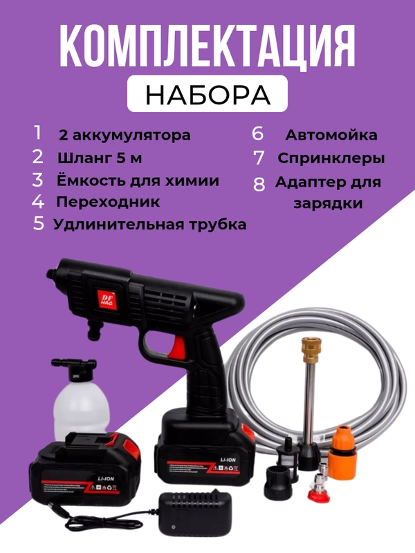Автомобильная мойка для авто / Мини-мойка на аккумуляторе / Мойка высокого давления
