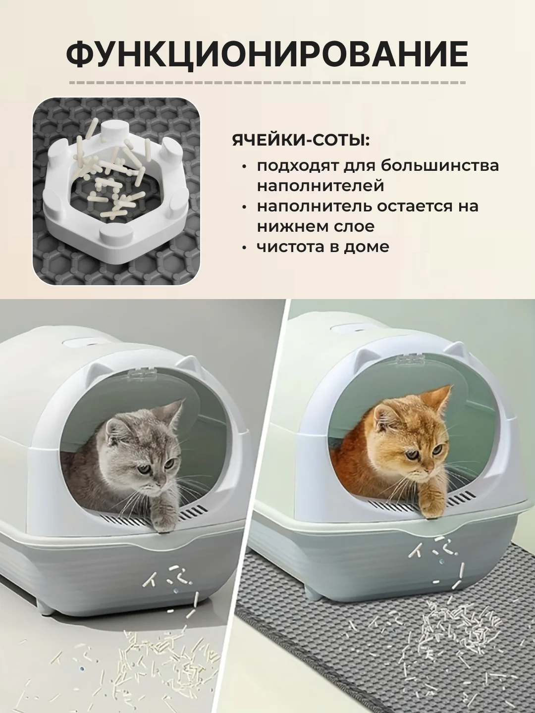 Серый коврик под лоток для кошек и животных большой двухслойный EVA, 45 х 60 см