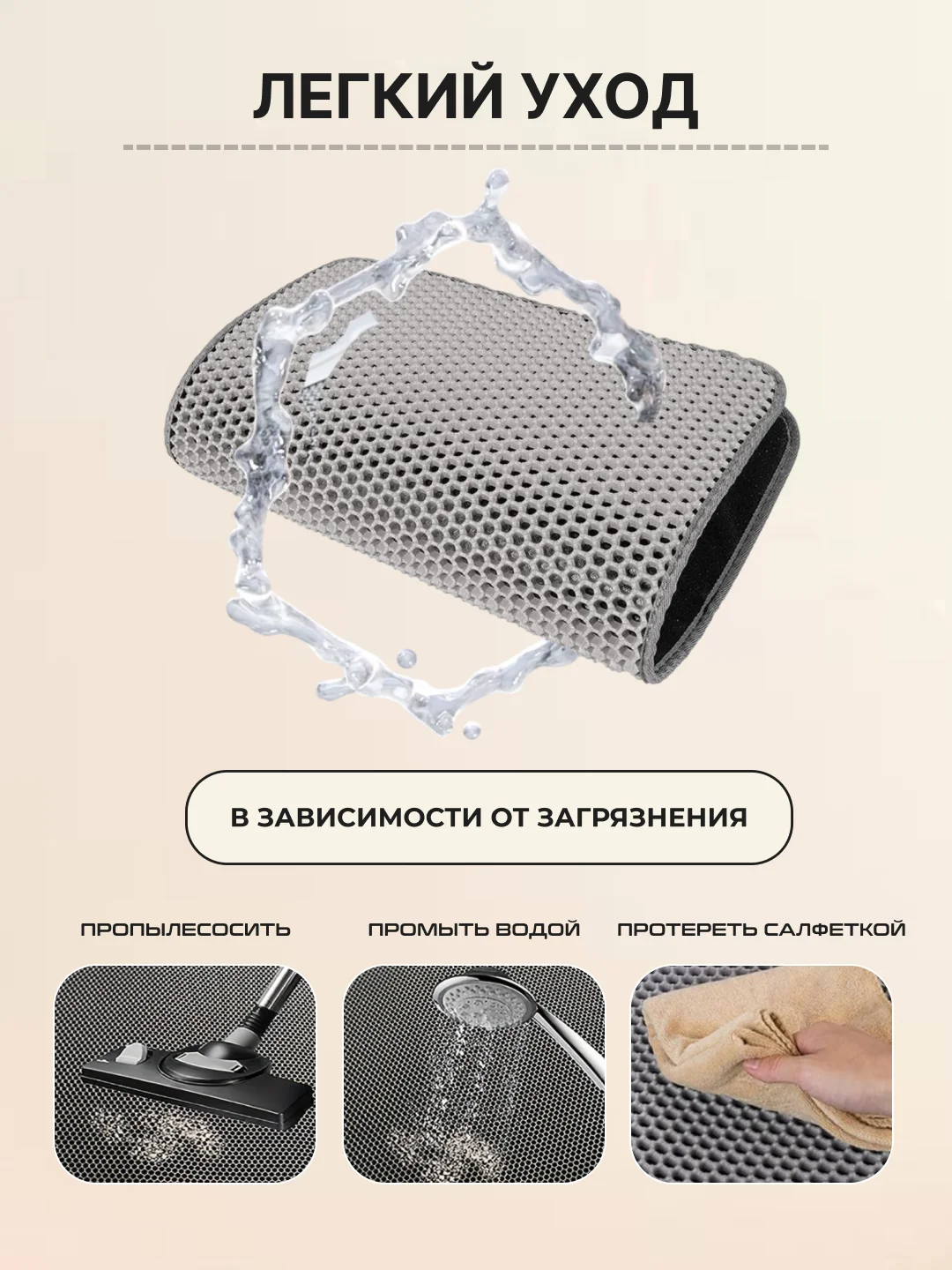 Серый коврик под лоток для кошек и животных большой двухслойный EVA, 45 х 60 см