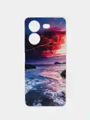 Фиолетовый силиконовый чехол на Tecno Pova 5 (Текно Пова 5), прозрачный, с рисунком, защита камеры