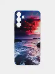 Фиолетовый силиконовый чехол на Samsung Galaxy A15 / Самсунг А15 прозрачный, с принтом, защита камеры