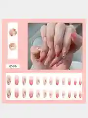 Розовый накладные ногти с дизайном 24 штуки с клеем для ногтей, новогодние