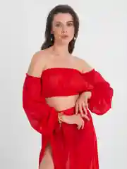 Голубой костюм пляжный летний с топом и юбкой, шифоновый костюм