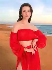 Красный костюм пляжный летний с топом и юбкой, шифоновый костюм