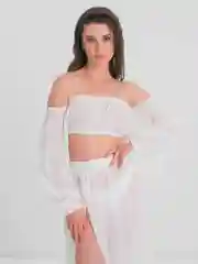 Белый костюм пляжный летний с топом и юбкой, шифоновый костюм