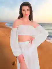 Белый костюм пляжный летний с топом и юбкой, шифоновый костюм