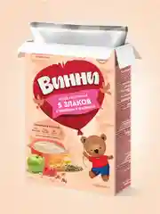 Каша детская Винни, молочная, 5 злаков, с яблоком и малиной, с 6 месяцев, 200 г
