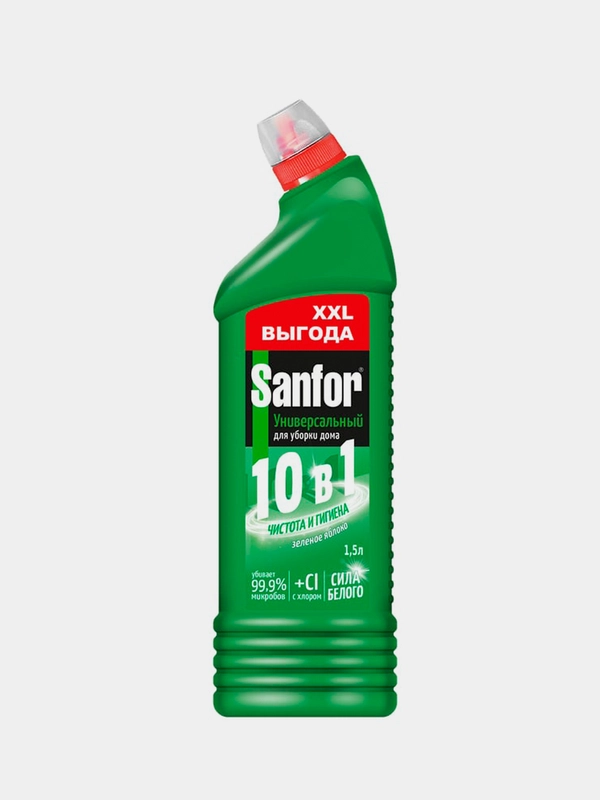 Универсальное чистящее средство Sanfor, Зеленое яблоко, для ванны и сантехники, 1,5 л