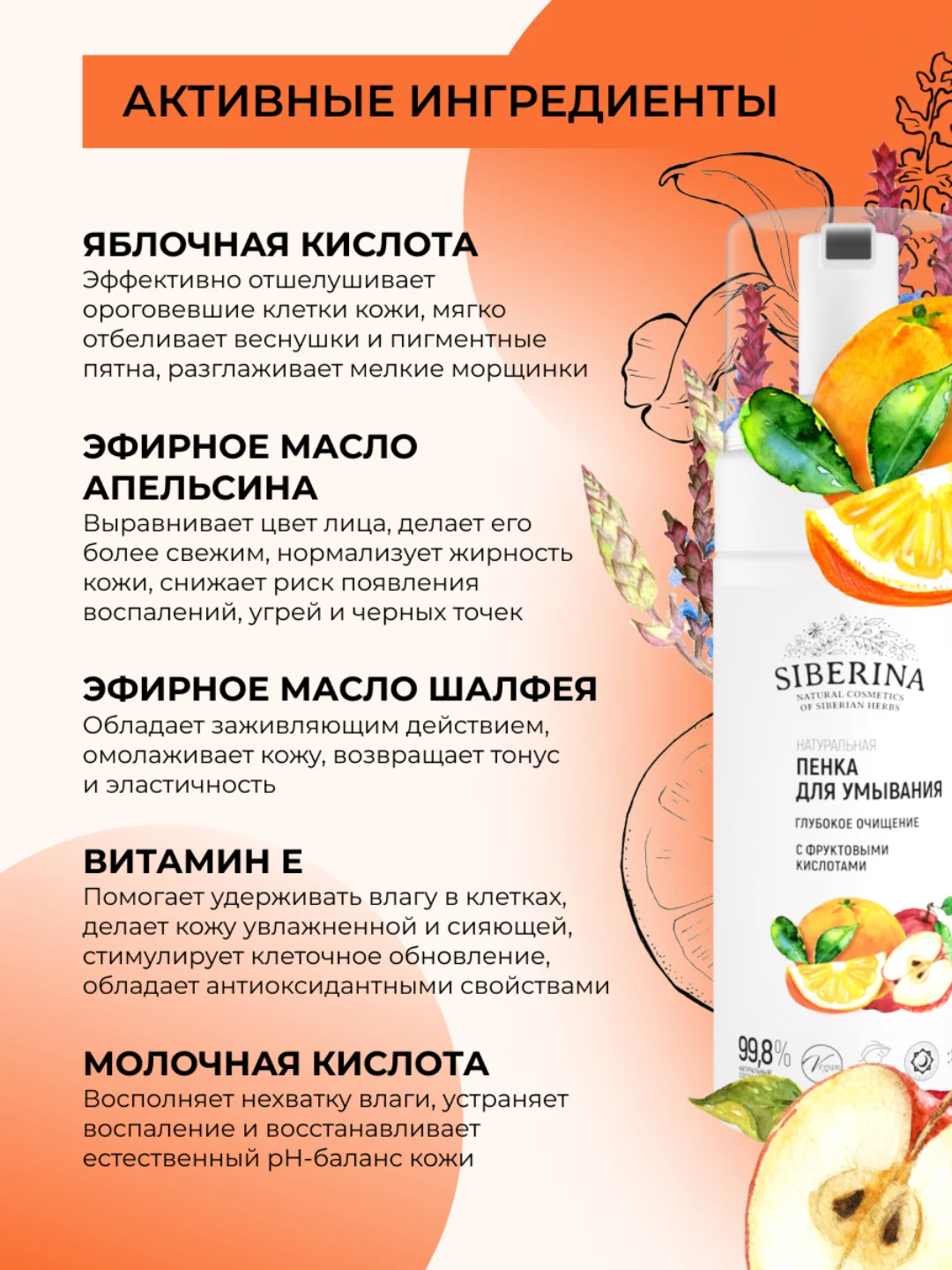 Пенка для умывания Siberina "Глубокое очищение" с фруктовыми кислотами