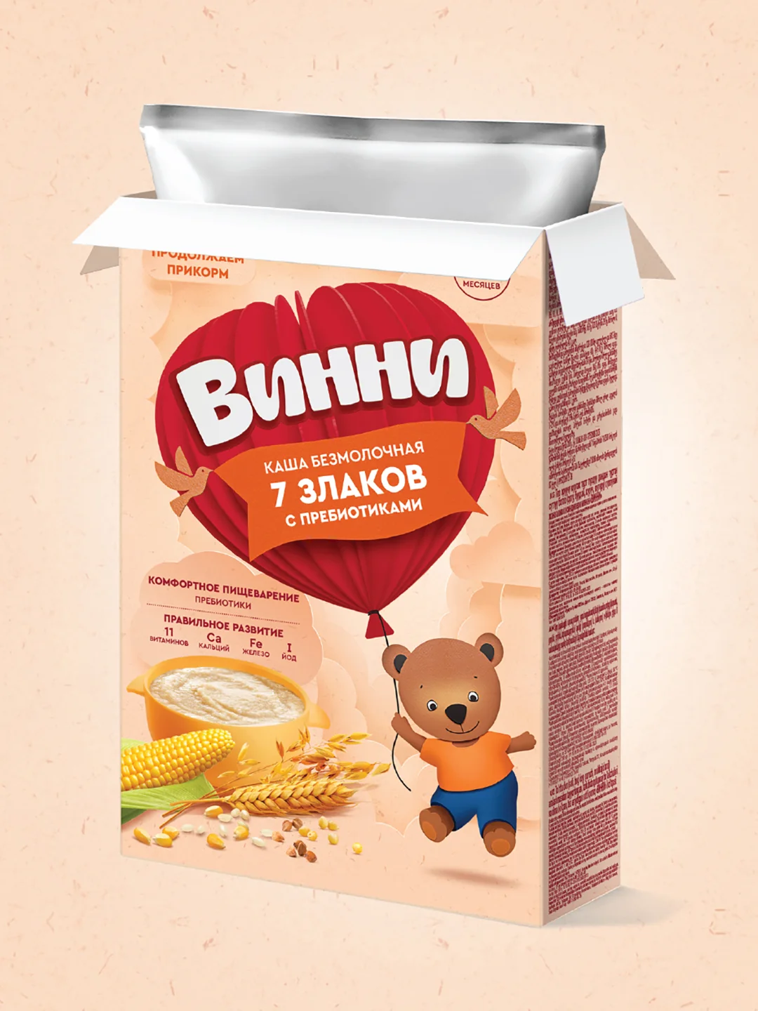Каша детская Винни, без молока, 7 злаков, с пребиотиками, с 6 месяцев, 200 г