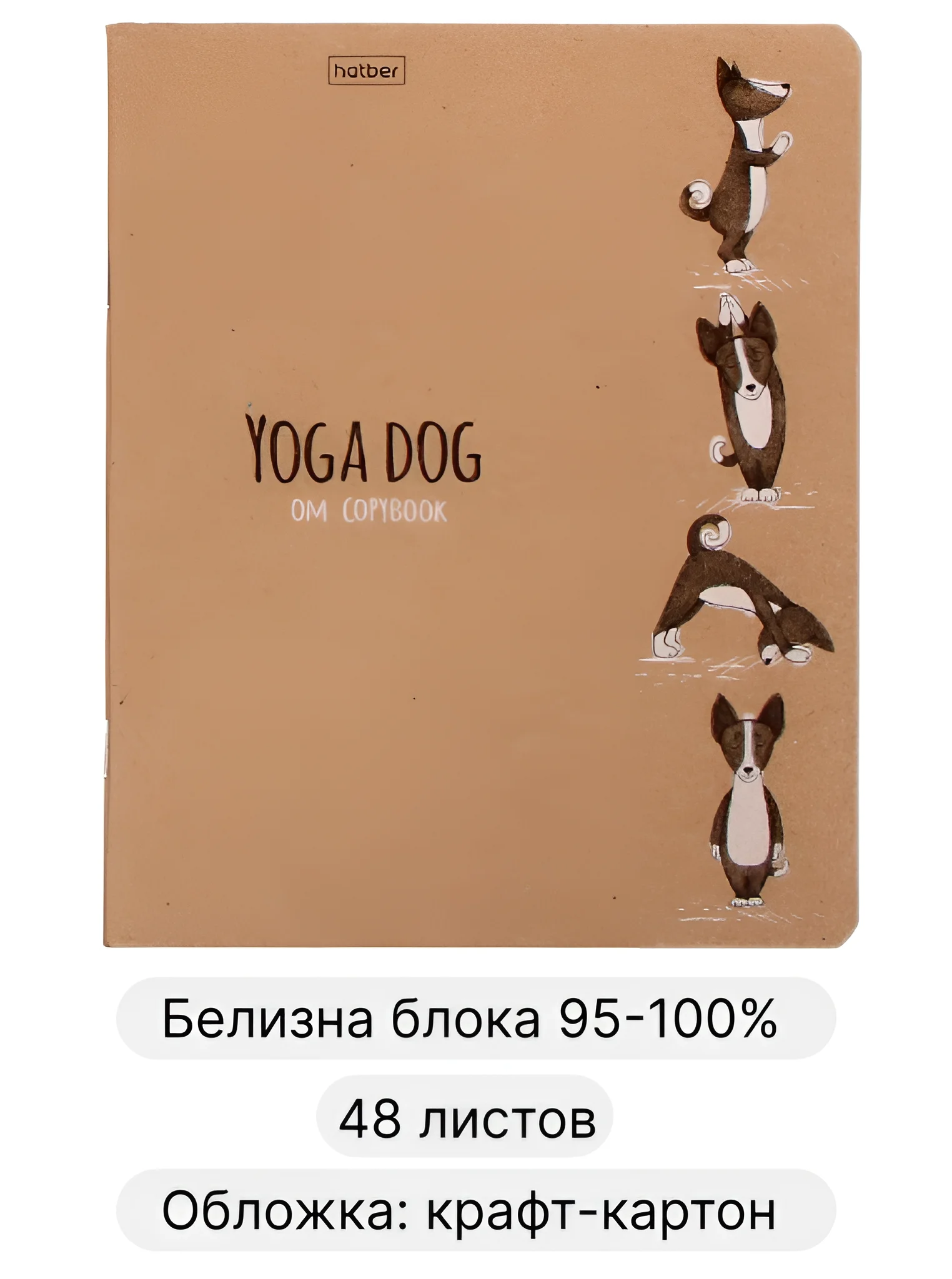 Общая тетрадь 48 листов в клетку Animals Yoga, крафт обложка