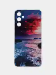 Фиолетовый чехол на Samsung Galaxy A34 5G (Самсунг A34), прозрачный, с рисунком, защита камеры