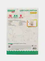 Картон цветной А4 Мелованный, 16 л 8 цв, в папке, Brauberg Kids, 200х283мм, Зайчик