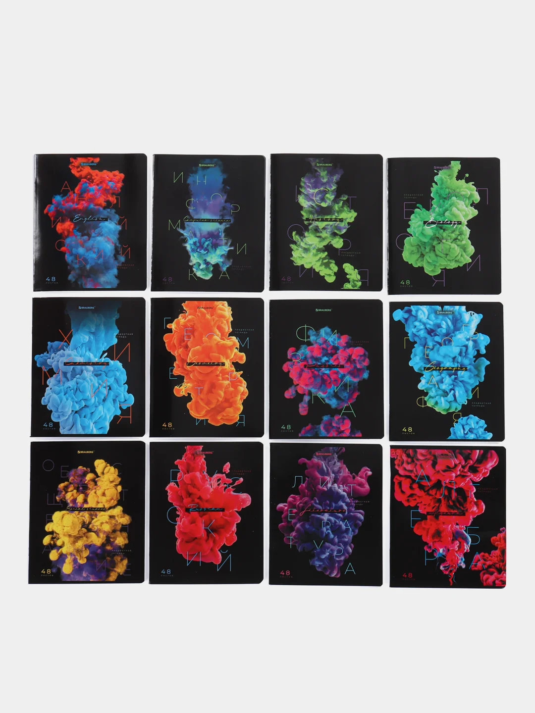 Предметные тетради 48 л набор A5 в клетку и линейку 12 штук, Brauberg Pigment
