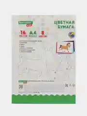 Цветная бумага А4 офсетная, 16 л, 8 цв, папка, Brauberg Kids, 200х290 мм, Друзья