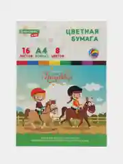 Цветная бумага А4 офсетная, 16 л, 8 цв, папка, Brauberg Kids, 200х290 мм, Друзья