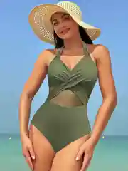 Зелёный хаки купальник женский слитный