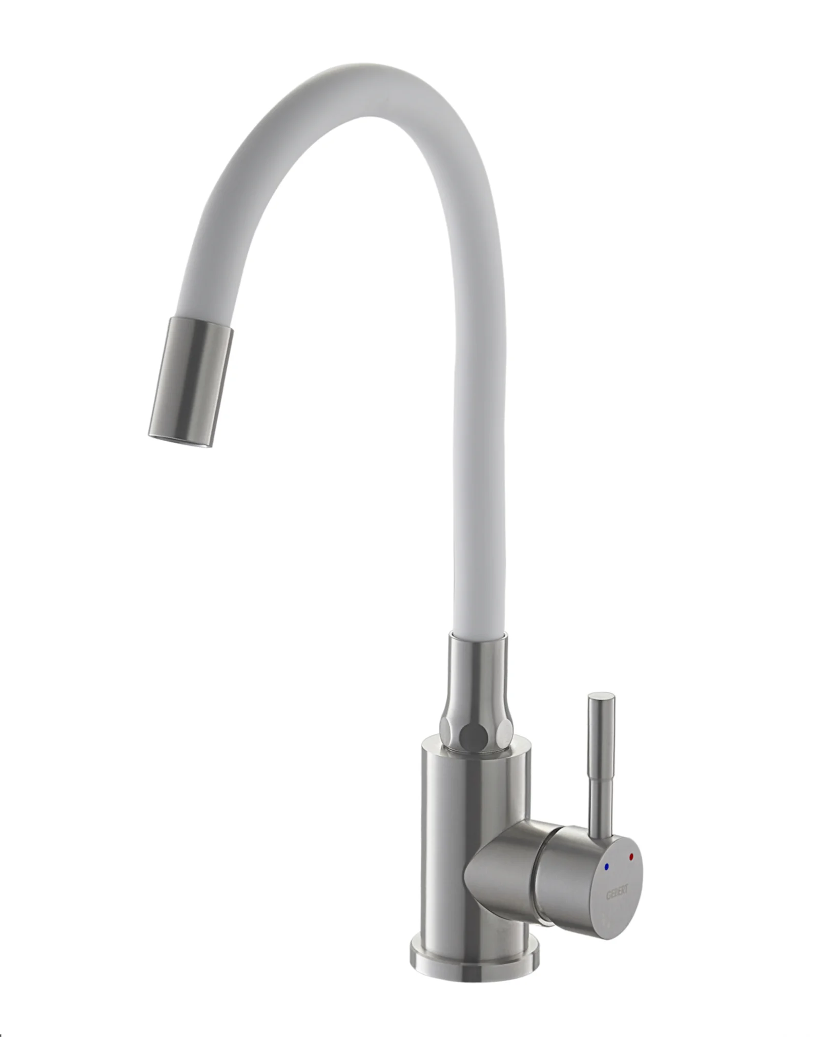 Белый gebert GB14101 LOFT RELEX cмеситель для кухни, высокий гибкий излив, нержавеющая сталь