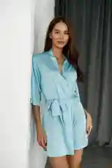 Голубой халат женский, домашний