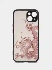 Красный чехол на iPhone (Айфон) 11/12/13/14 силиконовый/пластиковый с принтом "Дракон"