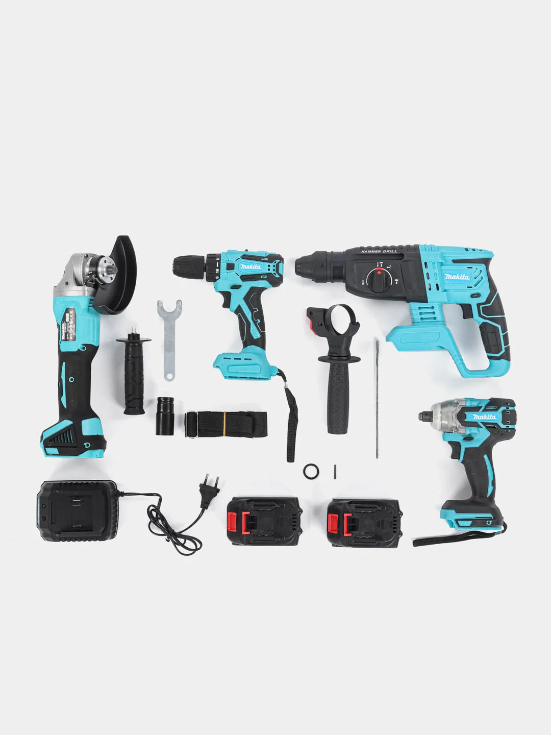 Набор инструментов Makita 4 в 1 шуруповерт,перфоратор, УШМ, гайковерт