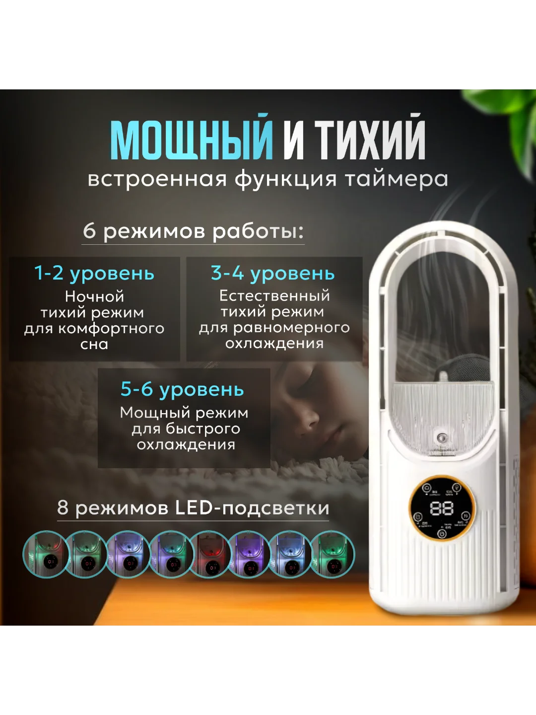 Вентилятор настольный с увлажнителем, мини вентилятор безлопастной