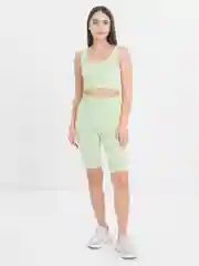 Салатовый спортивный женский костюм: шорты и топ