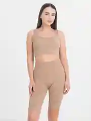 Бежевый спортивный женский костюм: шорты и топ