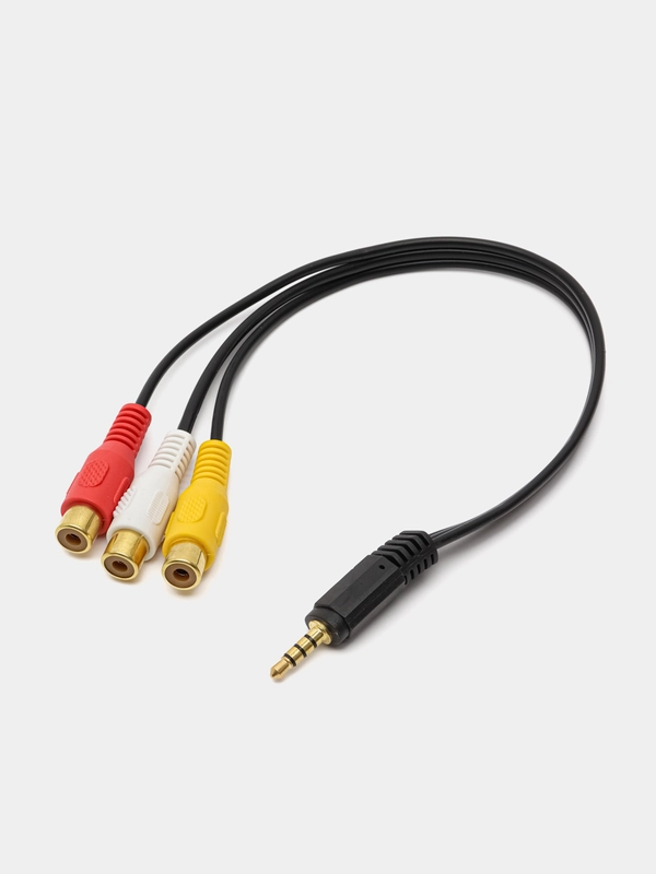 Переход 3.5мм штекер 4 контакта - 3 x RCA гнездо пластик с кабелем 0,3м, Gold, Pro Legend