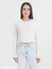 Белый лонгслив женский в рубчик