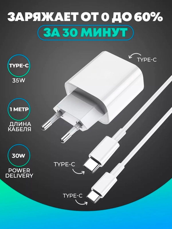 Блок питания (быстрая зарядка) для Iphone +кабель Type-c to Type-c