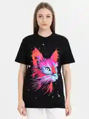 Черный футболка женская Кошка светящаяся в темноте