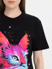 Серый футболка женская Кошка светящаяся в темноте
