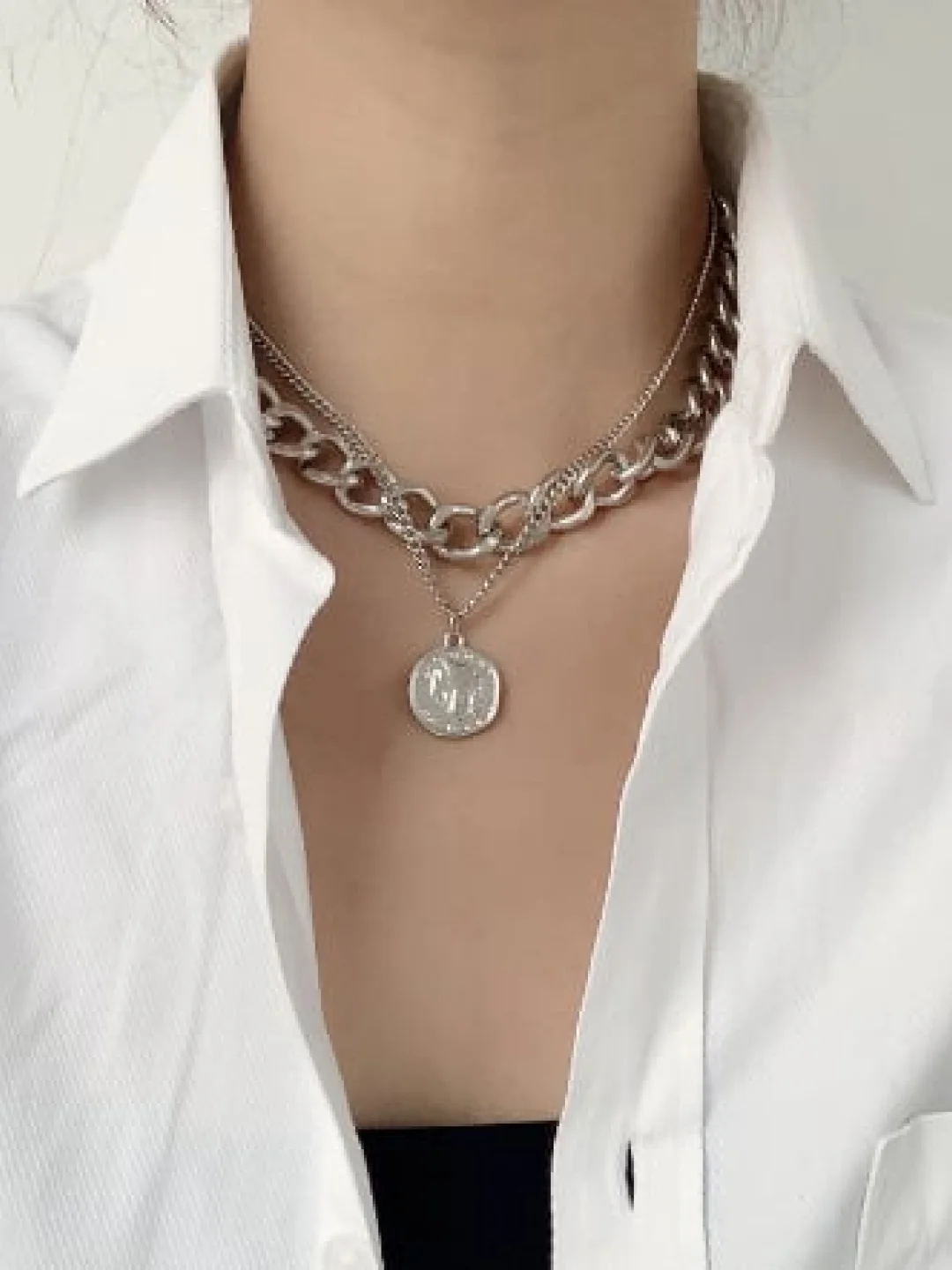 Серый цепочка ожерелье с "монетой", ярусная цепь