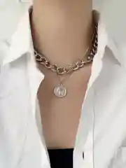 Серый цепочка ожерелье с "монетой", ярусная цепь