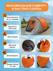 Синий палатка туристическая двухместная, автоматическая, одноместная, самораскладывающаяся