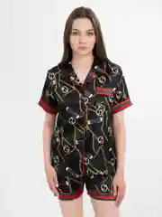 Черный пижама женская шелк
