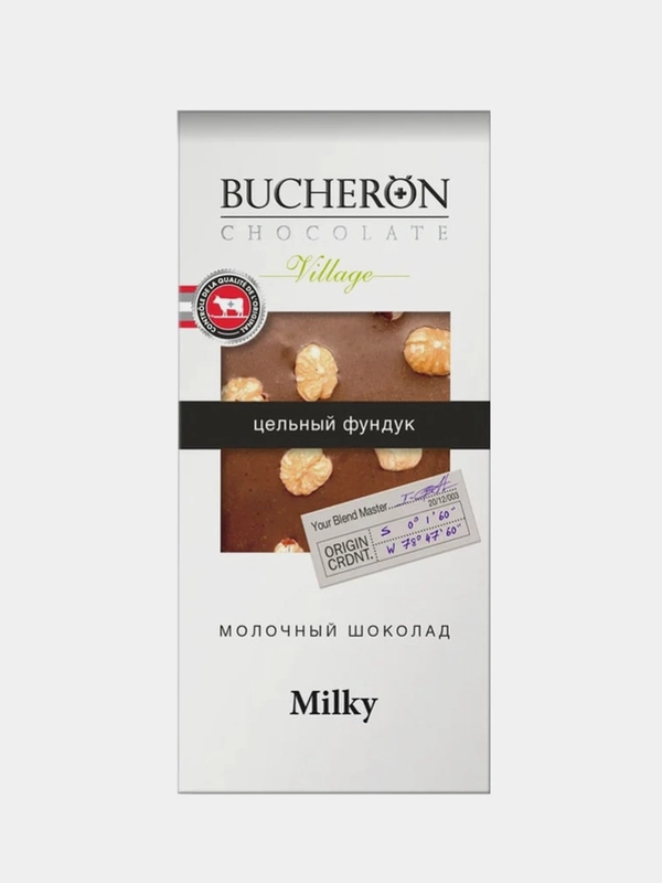 Шоколад молочный BUCHERON VILLAGE, с цельным фундуком, 100г
