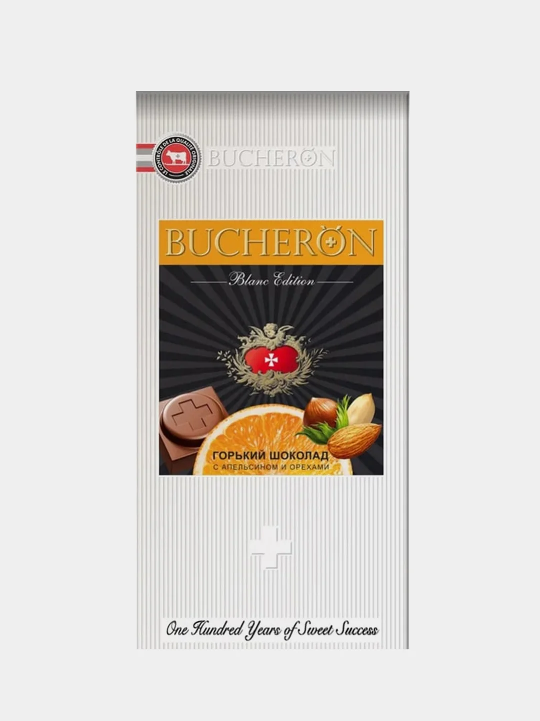 Шоколад горький BUCHERON BLANC EDITION, с апельсином и орехами, 85г