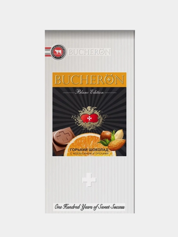 Шоколад горький BUCHERON BLANC EDITION, с апельсином и орехами, 85г