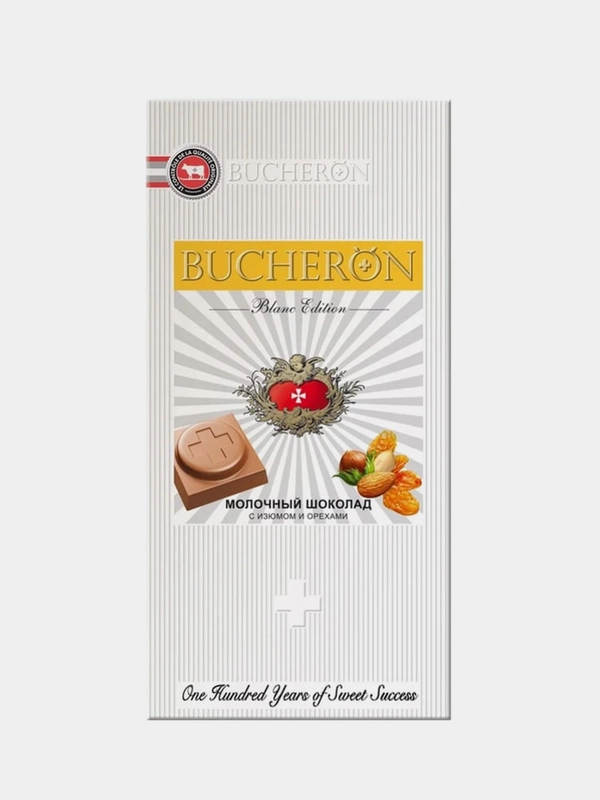 Шоколад молочный BUCHERON BLANC EDITION, с изюмом и орехами, 85г